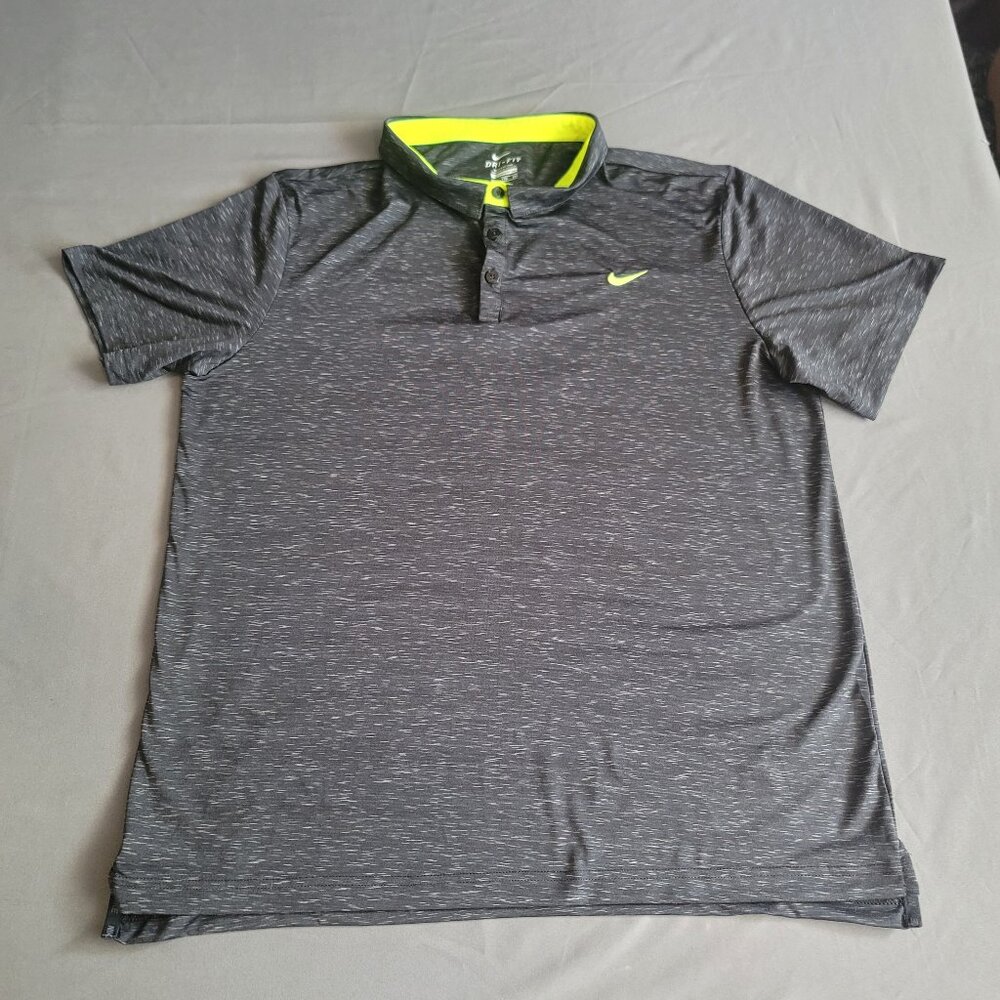 Nike Dri-Fit Polo Shirt Mens XXL Heathered Grey Lime Green Moisture Wick Active